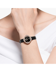 Swarovski Crystalline Pure Black Dial Black Leather Strap Watch for Women - 5275043
