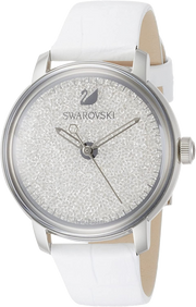 Swarovski Crystalline Hours Silver Dial White Leather Strap Watch for Women - 5295383