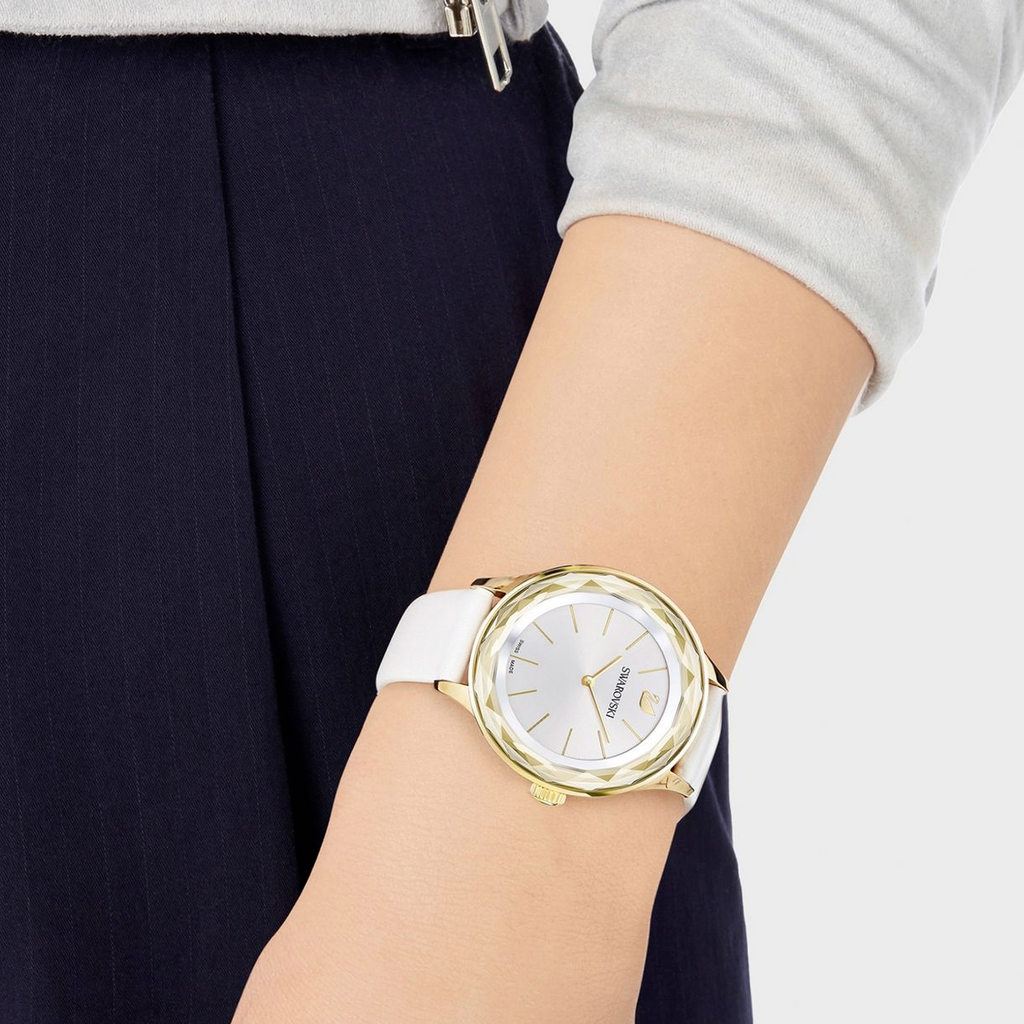 Swarovski Octea Nova Quartz White Dial White Leather Strap Watch Swarovski Octea Nova Quartz White Dial White Leather Strap Watch