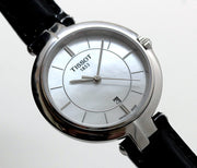 Tissot T Lady Flamingo Mother of Pearl White Dial Black Leather Strap Watch for Women - T094.210.16.111.00
