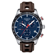 Tissot PRS 516 Chronograph Blue Dial Brown Leather Strap Watch For Men - T100.417.16.041.00