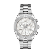 Tissot PR 100 Sport Chic Chronograph Diamonds Mother of Pearl Dial Silver Steel Strap Watch for Women - T101.917.11.116.00