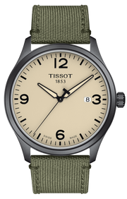 Tissot T Sport Chrono XL Beige Dial Khakhi Green Nylon Strap Watch for Men - T116.617.33.267.00