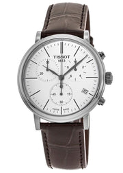 Tissot Carson Premium Chronograph White Dial Brown Leather Strap Watch For Men - T122.417.16.011.00