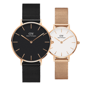 Daniel Wellington Petite Ashfield Black Dial Black Mesh Strap Watch for Women - DW00100307