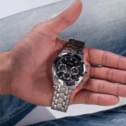 Guess Continental Black Dial Silver Steel Strap Watch for Men - GW0260G1
