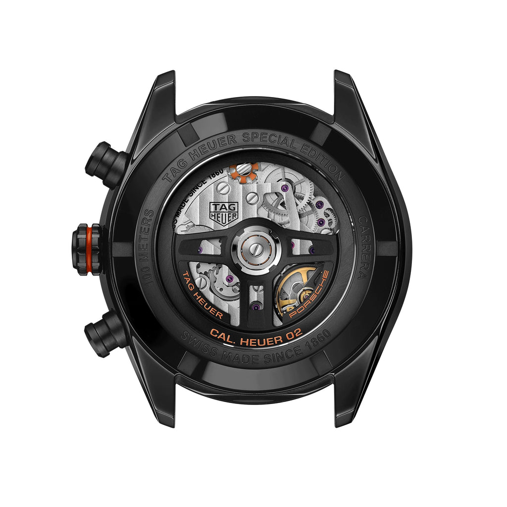 Tag Heuer Carrera Chronograph Porsche Orange Racing 44mm Black Dial Black Nylon Strap Watch for Men - CBN2A1M.FC6526