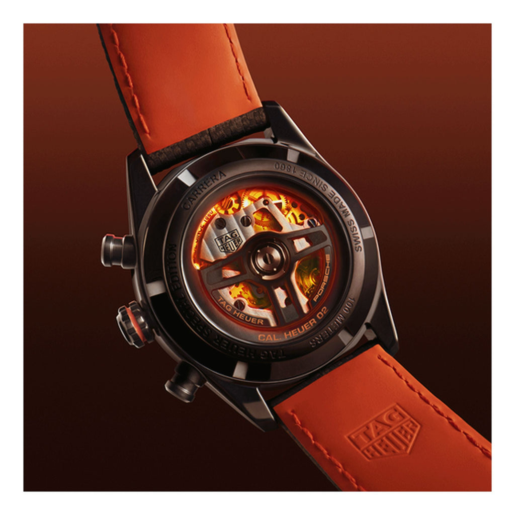 Tag Heuer Carrera Chronograph Porsche Orange Racing 44mm Black Dial Black Nylon Strap Watch for Men - CBN2A1M.FC6526