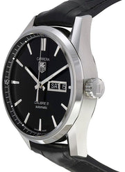 Tag Heuer Carrera Automatic Black Dial Black Leather Strap Watch for Men - WAR201A.FC6266