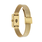 Gucci G Frame Quartz Diamonds White Red Blue Dial Gold Mesh Bracelet Watch For Women - YA147511