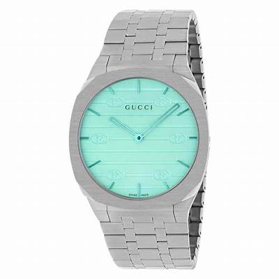 Gucci 25H Quartz Turquoise Dial Silver Steel Strap Watch For Women - Y
