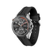 Hugo Boss Globetrotter Chronograph Grey Dial Black Silicone Strap Watch for Men - 1513931