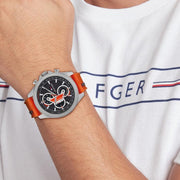 Tommy Hilfiger Clark Chronograph Grey Dial Orange Rubber Strap Watch For Men - 1792084
