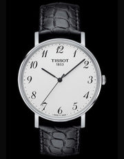 Tissot Everytime Desire Medium White Dial Black Leather Strap Watch For Men - T109.410.16.032.00