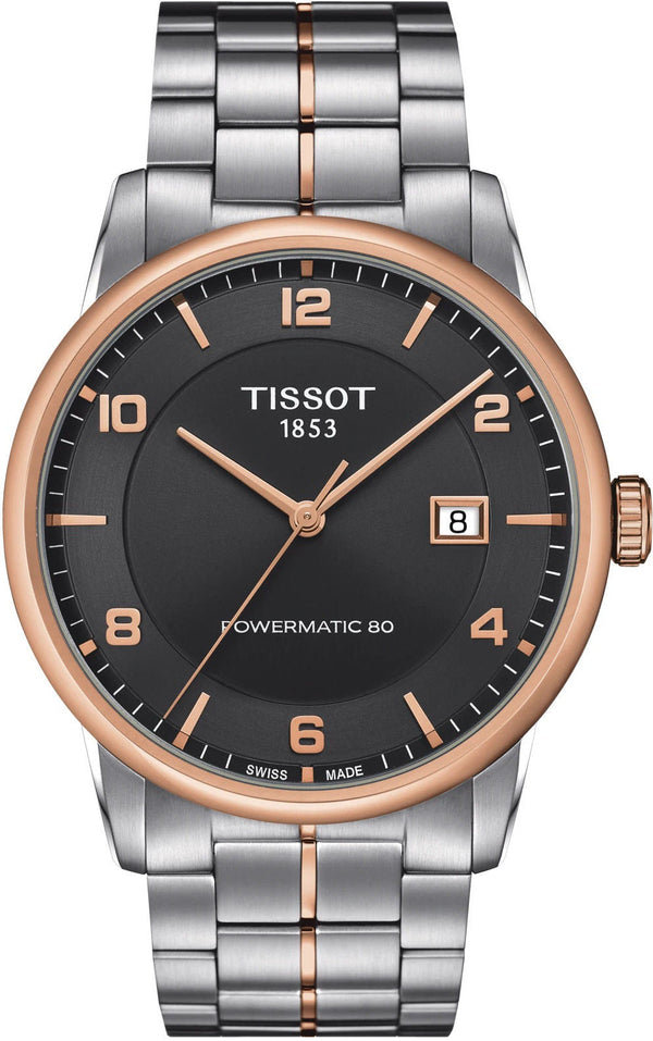 Tissot T Classic Luxury Powermatic 80 Black Dial Silver Steel Strap Watch For Men - T086.407.22.067.00