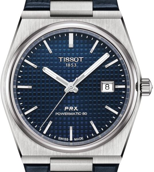 Tissot PRX Powermatic 80 Blue Dial Blue Leather Strap Watch for