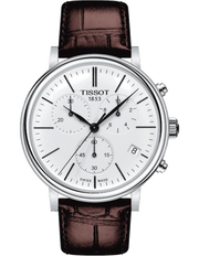 Tissot Carson Premium Chronograph White Dial Brown Leather Strap Watch For Men - T122.417.16.011.00