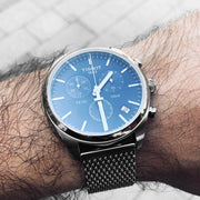 Tissot PR 100 Chronograph Blue Dial Silver Mesh Bracelet Watch for Men - T101.417.11.041.00
