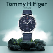 Tommy Hilfiger Brad Chronograph Quartz Blue Dial Blue Leather Strap Watch For Men - 1710387