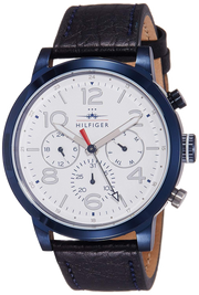 Tommy Hilfiger Jake Multi Function Quartz White Dial Black Leather Strap Watch for Men - 1791235