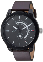 Tommy Hilfiger Denim Black Dial Brown Leather Strap Watch for Men - 1791478