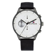 Tommy Hilfiger Lexor Silver Dial Black Leather Strap Watch For Men - 1791489