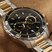 Tommy Hilfiger Jordon Chronograph Black Dial Two Tone Steel Strap Watch For Men - 1792095