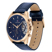 Tommy Hilfiger Baker Chronograph Quartz Blue Dial Blue Leather Strap Watch For Men - 1710451