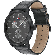 Tommy Hilfiger Brad Chronograph Quartz Grey Dial Grey Leather Strap Watch For Men - 1710388