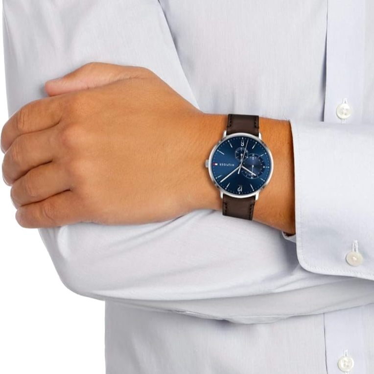 Tommy Hilfiger Cooper Blue Dial Brown Leather Strap Watch for Men
