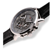 Tommy Hilfiger Keagan Quartz Grey Dial Black Leather Strap Watch for Men - 1791289