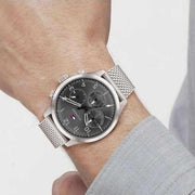 Tommy Hilfiger Damon Quartz Chronograph Black Dial Silver Mesh Bracelet Watch for Men - 1791415