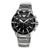 Emporio Armani Diver Chronograph Black Dial Silver Steel Strap Watch For Men - AR11360