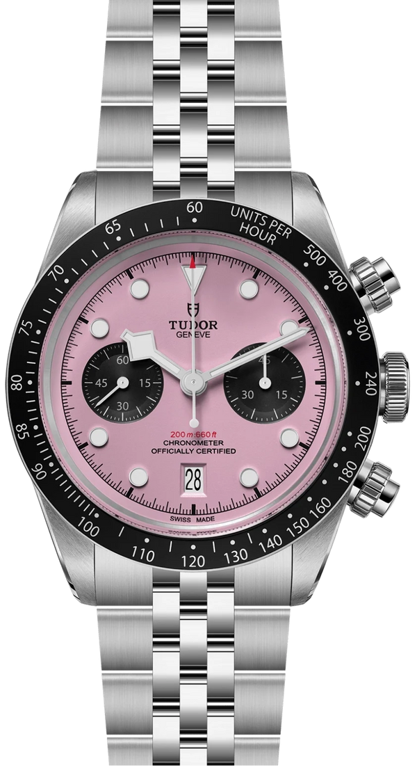 Tudor Black Bay Chrono Pink Dial Silver Steel Strap Watch for Men - M79360N-0019