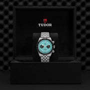 Tudor Black Bay Chrono Blue Dial Silver Steel Strap Watch for Men - M79360N-0024