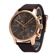 Calvin Klein City Chronograph Grey Dial Brown Leather Strap Watch for Men - K2G276G3