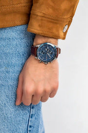 Tommy Hilfiger Parker Chronograph Blue Dial Brown Leather Strap Watch For Men - 1791837