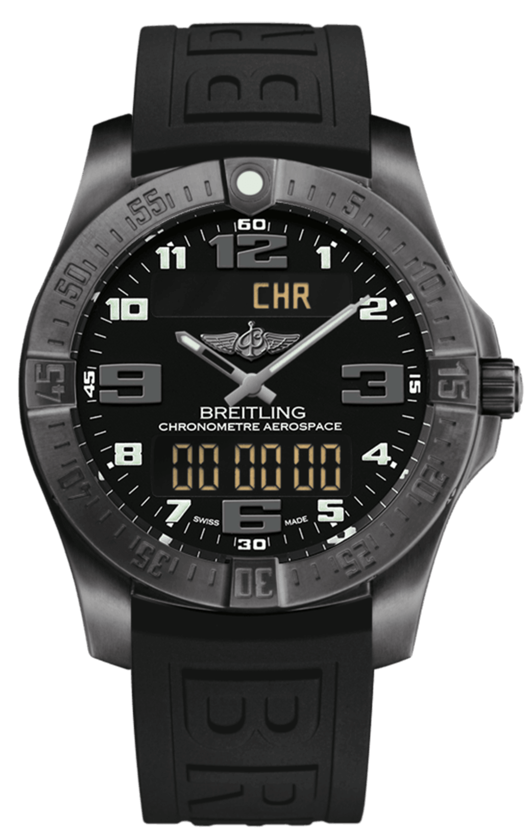 Breitling Aerospace Evo Black Dial Black Rubber Strap Watch for Men - V79363101B1S1