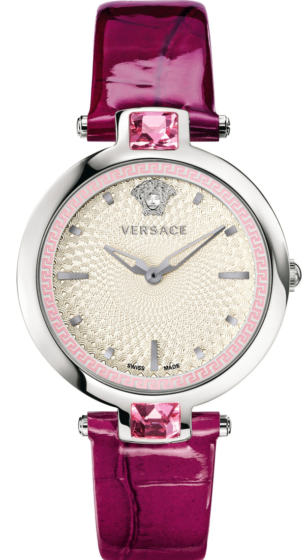 Versace Olympo Crystal Gleam White Dial Purple Leather Strap Watch for Women - VAN010016