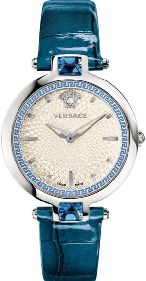 Versace Olympo Gleam White Dial Green Leather Strap Watch for Women - VAN020016