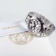 Versace Aion Chronograph White Dial Silver Steel Strap Watch for Men - VBR040017