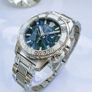 Versace Greca Action Chronograph Quartz Green Dial Silver Steel Strap Watch for Men - VE3J00422