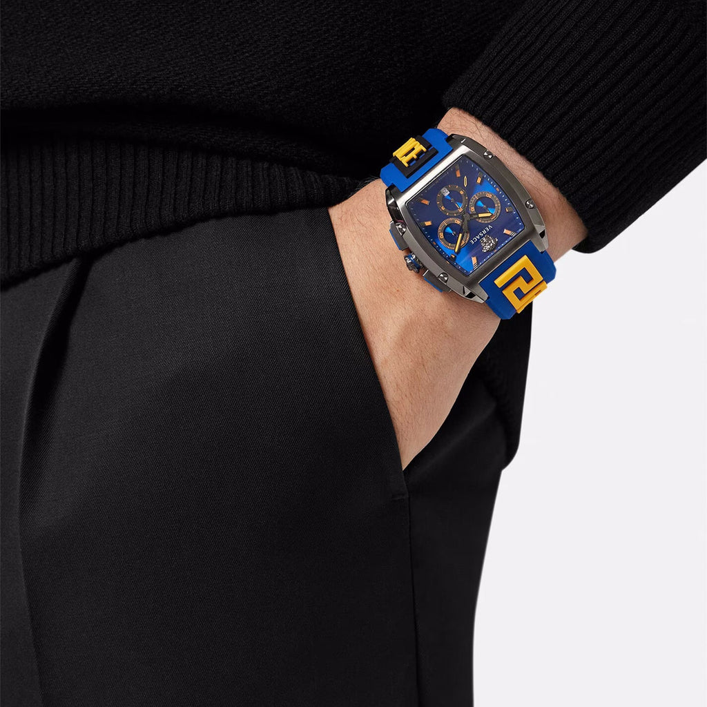 Versace Iconic Dominus Chronograph Blue Dial Blue Rubber Strap