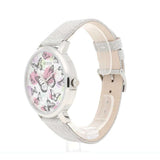 Guess Sparkle Butterfly White Dial Silver Leather Strap Watch For Women - GW0008L1