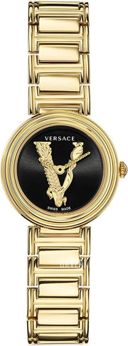 Versace V Virtus Quartz Black Dial Gold Steel Strap Watch For Women - VET300121