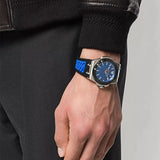 Versace Chain Reaction Blue Dial Two Tone Leather Strap Watch for Men - VEDY00119