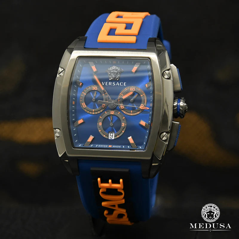Versace Iconic Dominus Chronograph Blue Dial Blue Rubber Strap