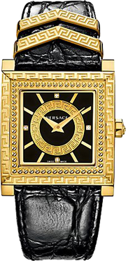 Versace VD-25 Diamonds Black Dial Black Leather Strap Watch for Women - VQF020015