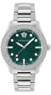 Versace Greca Action Chronograph Quartz Green Dial Silver Steel Strap Watch for Men - VE3J00422