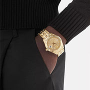 Versace Greca Time Quartz Gold Dial Gold Steel Strap Watch For Men - VE3K00522
